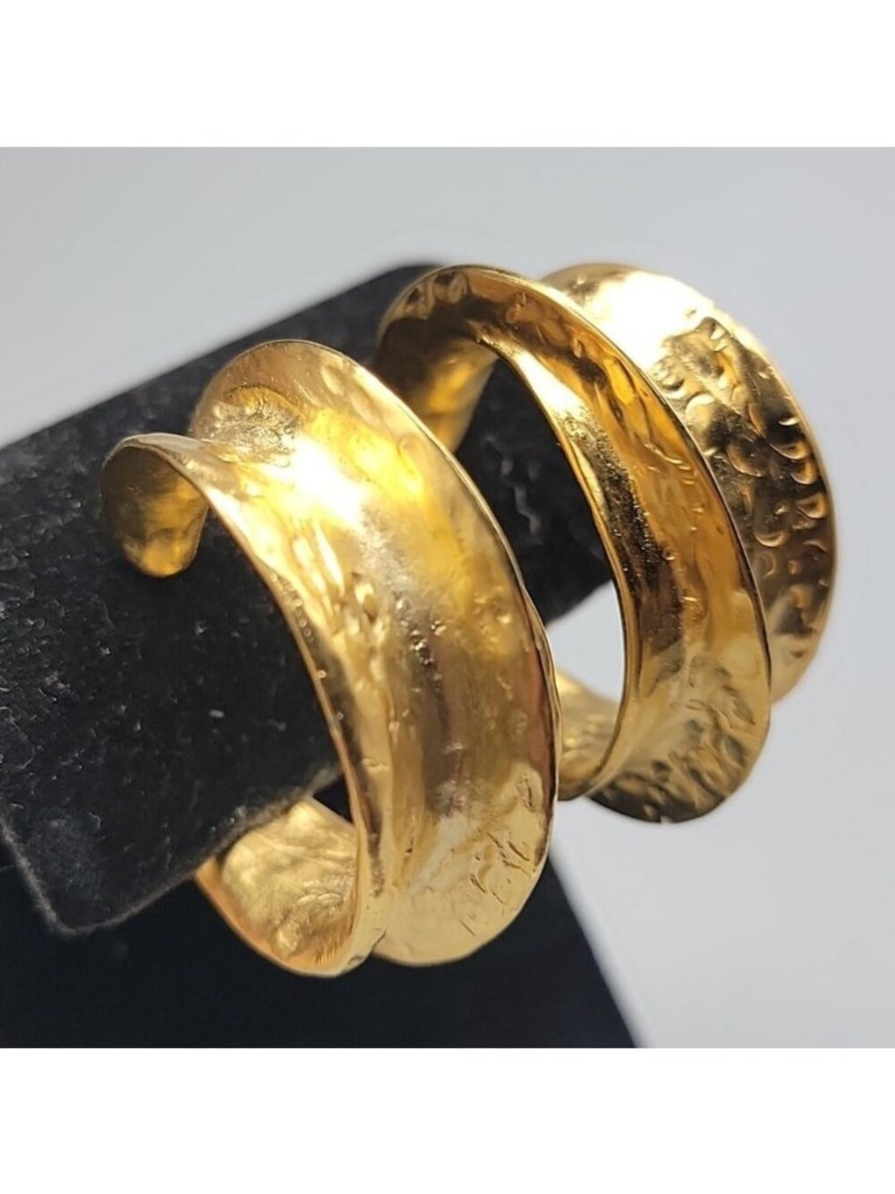 Kenneth Jay Lane Sculptured Brushed Gold Plated Hoop Clip-on Earrings KJL VTG
